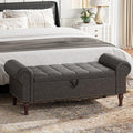 YOUDENOVA Storage Ottoman Bench, 51" Large Ottoman Foot Rest with Rolled Arms, Upholstered Storage Chest with Vintage Rivets for Living Room, Bedroom, Entryway, Gray