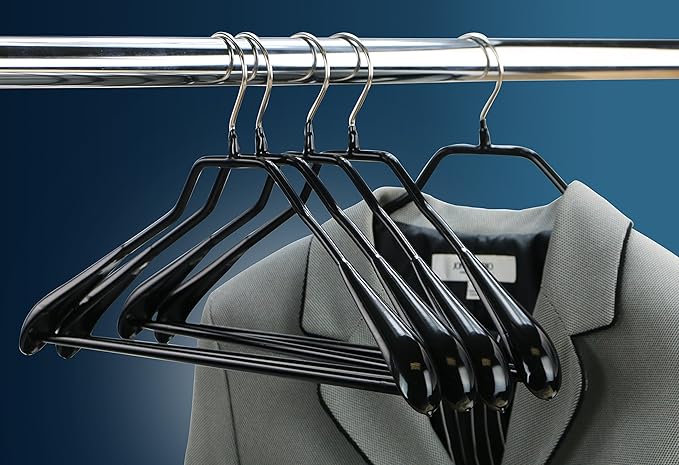 Mawa by Reston Lloyd BodyForm Series Style 42/LS, Non-Slip Steel Clothing Hanger for Suits, Dresses, & Shirts, 1½ inch Wide Shoulder Support and Pant Bar, Set of 60, Black