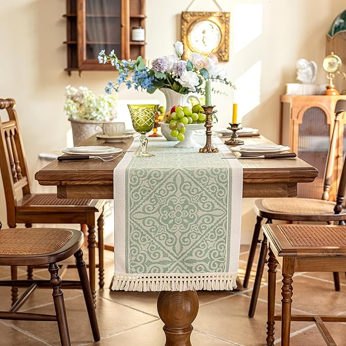 Table Runner 48 Inches Long,Waterproof Boho Table Runner with Tassel Fringe,Table Runners for Party Coffee Table