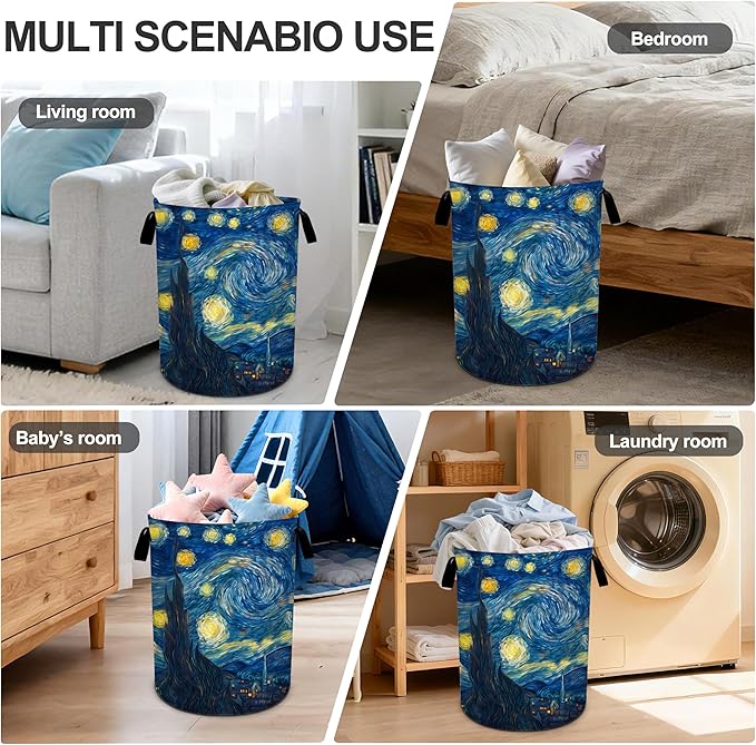 Starry Night Sky Laundry Basket Storage Bin Foldable Laundry Hamper Clothes Storage Bucket Organizer 19.6x15.7 Inch For Laundry Room/Bedroom/Bathroom