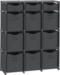 12 Cube Storage Organizer With Bins Included - Closet Storage With 12 Storage Bins - Easy To Assemble Storage Unit With Drawers - Closet Organization For Clothes, Bedroom, Nursery, & Toys (Dark Grey)
