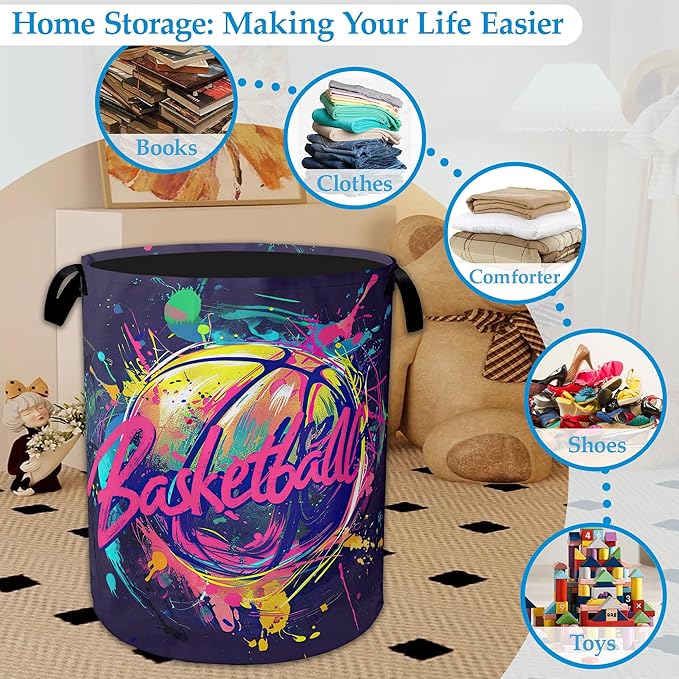 Basketball Graffiti Laundry Basket Collapsible Laundry Hamper Clothes Toy Storage Bin for Bathroom Bedroom Room Decor 16" X 20.8"