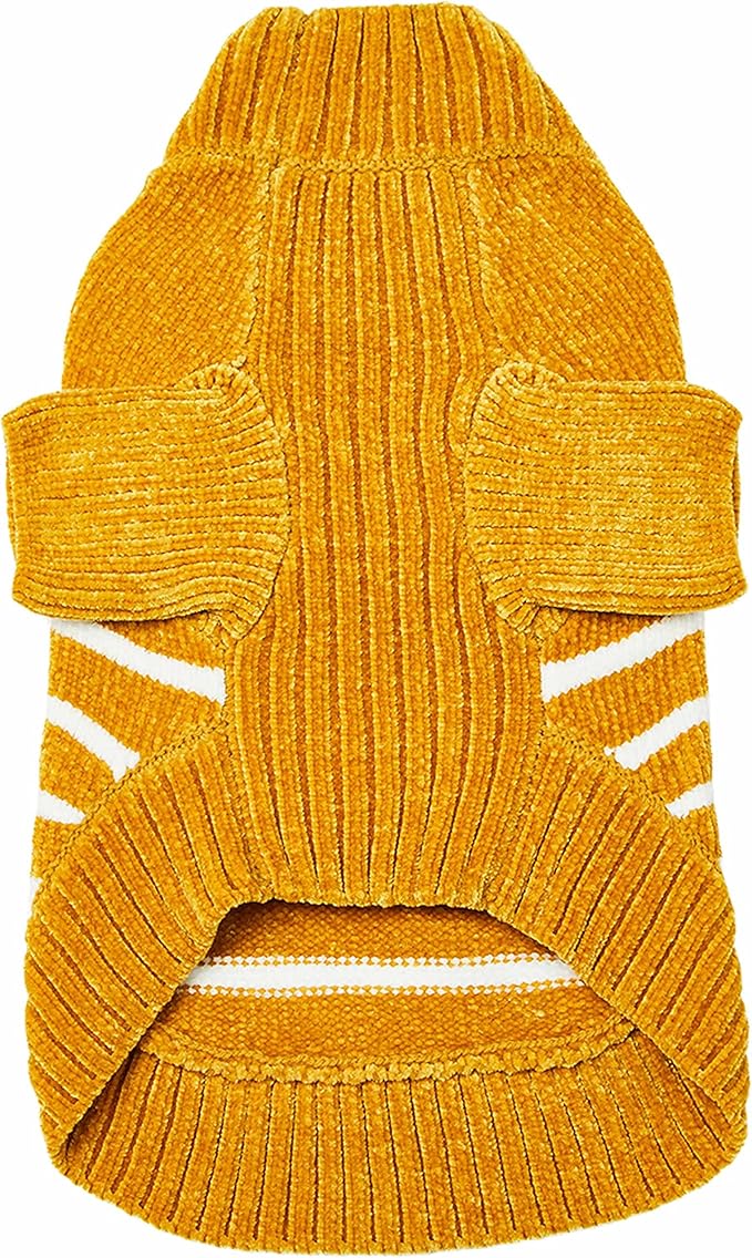 Blueberry Pet Cozy Soft Chenille Classy Striped Dog Sweater in Mustard, Back Length 16", Pack of 1 Clothes for Dogs