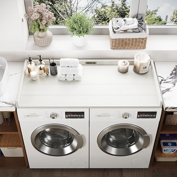 No-Installation HDPE Washer Dryer Countertop, Washer and Dryer Topper Covers for The Top, Laundry Countertop Laundry Room Organization No Water Leakage White