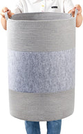 90L Jumbo Laundry Hamper,17" x 17" x 24" Extra Large Woven Laundry Basket for Blanket Storage, Tall Baby Nursery Hamper for Toys in Bedroom,Living Room Grey