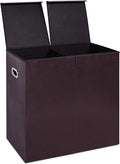 Internet's Best Double Faux Leather Laundry Hamper with Lid - Double Load - Foldable Hamper Basket - Removable Lid - Brown