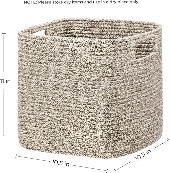 UBBCARE Storage Cubes 11 Inch, Cotton Rope Woven Baskets for Organizing, Cube Storage Bin for Baby Nursery, 4-Pack Square Toy Storage Baskets for Shleves Organizer, Closet, Kidsroom, All Browm