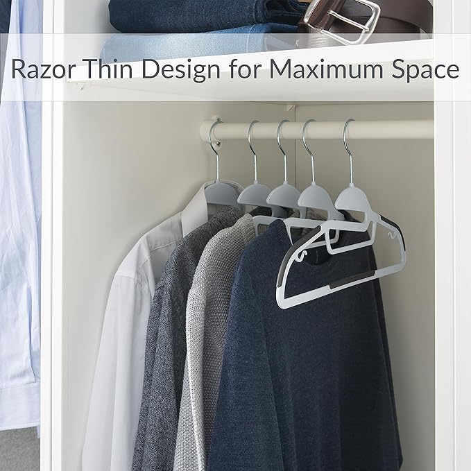 Simplify 24 Pack Ultimate Hanger | S-Shape Collar Saver | Ultra-Thin | Non-Slip | Accessory Bar | Belts | Scarves | Ties | Tank Top | Closet Organization | White