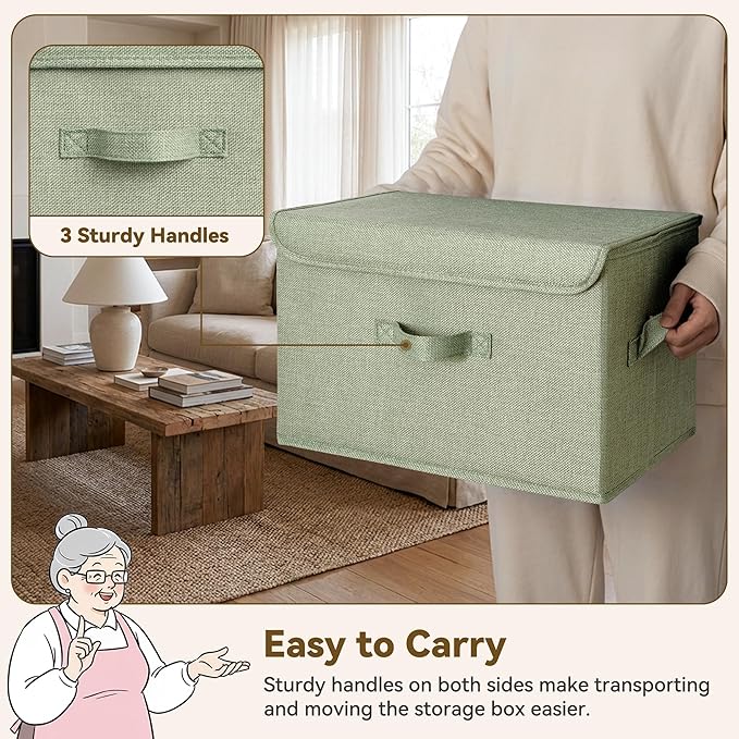 GRANNY SAYS Stoarge Basket with Lid, Decorative Storage Boxes, Closet Storage Bins for Clothes, Collapsible Stackable Organization, Sage Green&Dark Green, 2-Pack