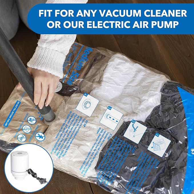 MEIQIHOME Vacuum Storage Bags, Space Saver Sealer Bags,Vacuum seal bags for clothing, Pillows, Comforters, Blankets, Bedding,8 Pack Vacuum Storage Bags with Electric Pump