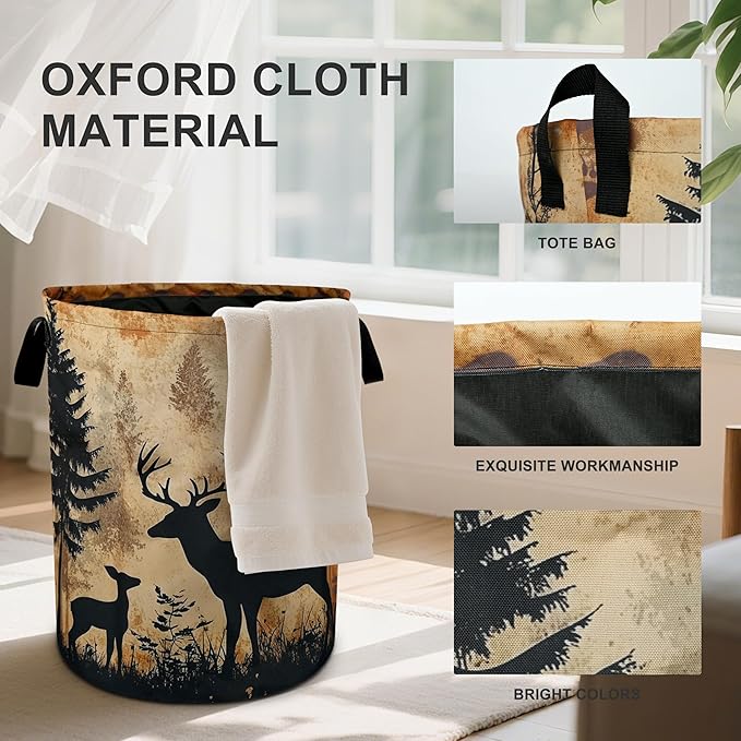Forest Deer Laundry Basket Laundry Hamper With Handles Collapsible Laundry Baskets Storage Basket For Room Bathroom Bedroom Decor