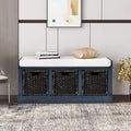 Merax Farmhouse Solid Wood Entryway Bench with Seat Cushion Multifunctional Storage Bench for Hallway Living Room Bedroom (Antique Navy)