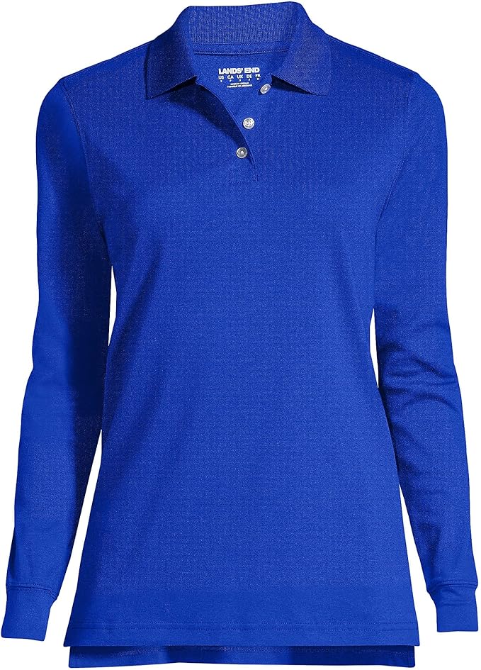 Lands' End School Uniform Kids Long Sleeve Interlock Polo Shirt