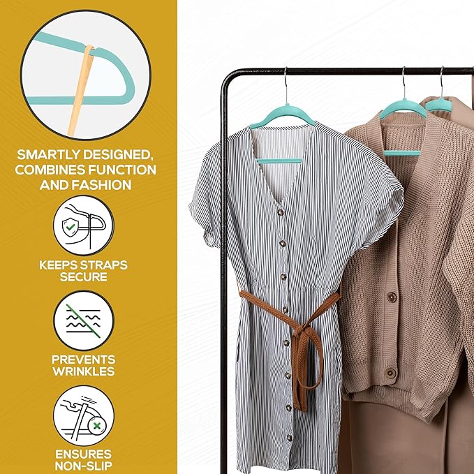 50 Pack New Premium Quality Velvet Hangers Ultra Thin Non Slip Adult Felt Space Saving Hangers for Closet Heavy Duty Coat Pants Dress Hangers 360° Swivel Hook Hold Upto 10 lbs Teal