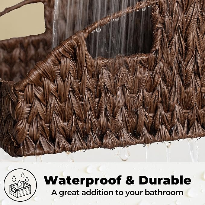 GRANNY SAYS Wicker Storage Basket for Shelves, Wicker Basket with Handles, Trapezoid Woven Baskets for Storage, Decorative Baskets for Home Decor, Brown, 3 Pack