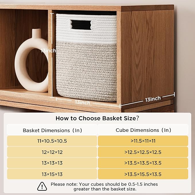 UBBCARE Set of 4 Storage Cubes-13 X 13 X 13 In, Cotton Rope Basket for Shelves, Toys, Book, Cube Storage Bin with Handles, Woven Storage Basket for Organizing, White/Brown