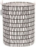 Sea Team 19.7 Inches Large Sized Waterproof Coating Ramie Cotton Fabric Folding Laundry Hamper Bucket Cylindric Burlap Canvas Storage Basket with Stylish Branch Black Design