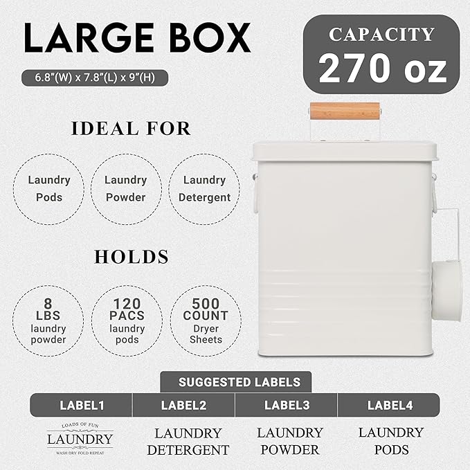 3-Set Laundry Room Organization and Storage | Modern Farmhouse Laundry Room Decor | Laundry Container for Organizing Laundry Pods, Laundry Powder, Dryer Sheets, Dryer Balls, Cream White