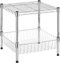 Whitmor 2-Wire Shelving Unit, Metal Storage Shelves, Stacking Shelf with Basket, Easy Assembly Home Organizer for Pantry, Kitchen, Garage, Plant