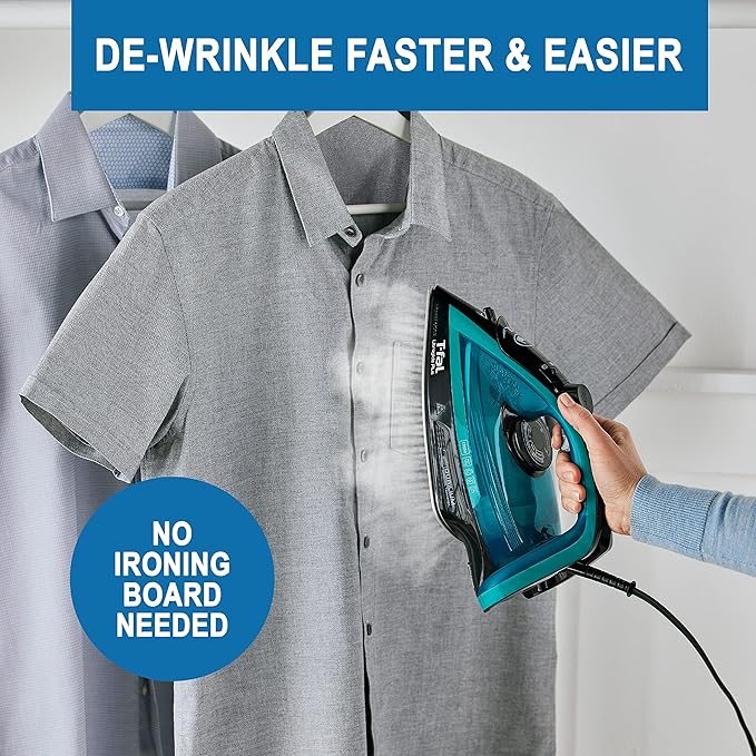 T-Fal Ultraglide Steam Iron for Clothes Durilium Soleplate, Precision Tip, Anti-Drip, Auto-Off 1800 Watts Ironing, Steaming FV5841U0