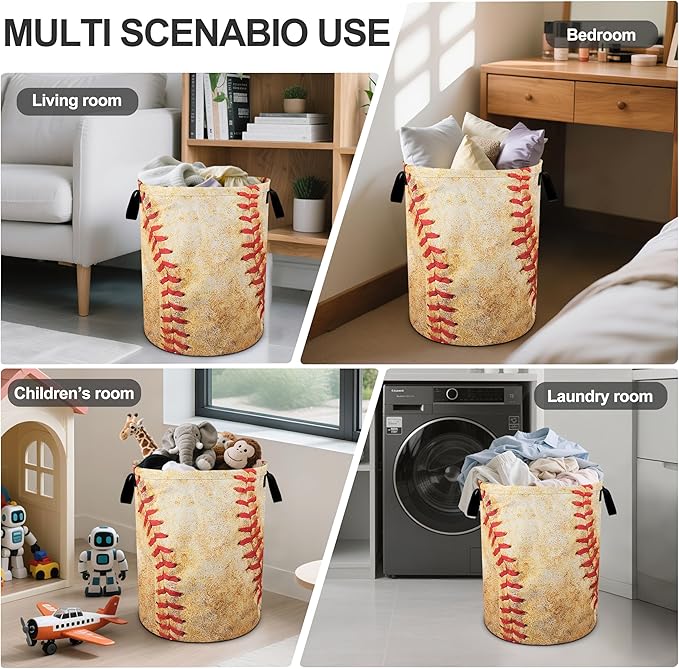 Baseball Texture Laundry Basket Laundry Hamper With Handles Collapsible Laundry Baskets Storage Basket For Room Bathroom Bedroom Decor