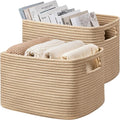 UBBCARE 2 Pack Storage Baskets for Organizing, Shelf Baskets with Handles, Woven Storage Baskets for Bookcase/Cube Shelf/Closet, 14.5"L x 9.8"W x 9"H, Brown