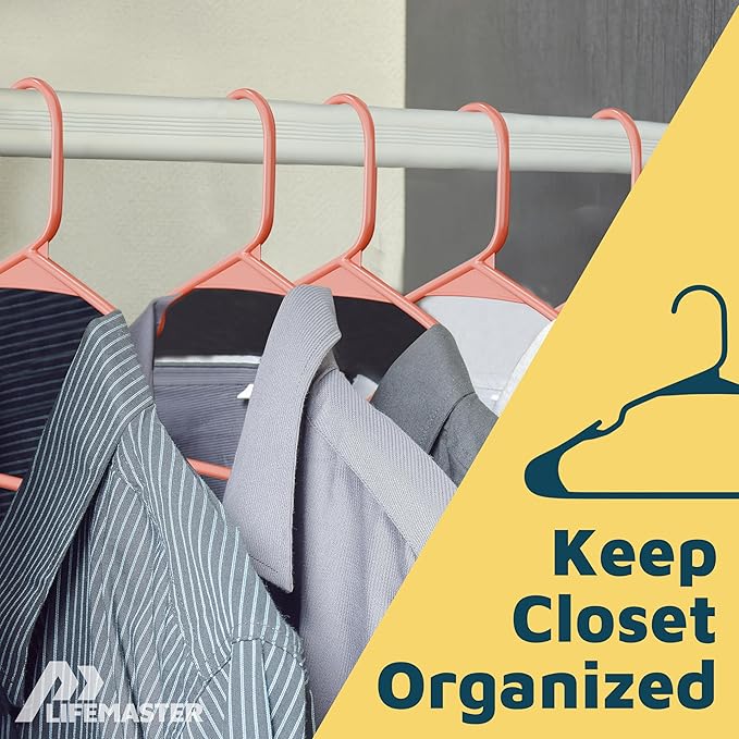 Lifemaster Plastic Clothes Hangers – Heavy Duty Hanger Set, for Organizing Clothes, Dresses, and Coat, Holds Up to 5 lbs, Space-Saving Hangers with Non-Slip Shoulder Grooves, Pack of 100, Dark Brown