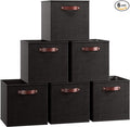 Ornavo Home 13 x 13 Storage Cube Bins, Foldable Collapsible Fabric Storage Bins Box Linen Shelf Basket Cube Organizer for Closet with Leather Handles, 6 Pack, Black