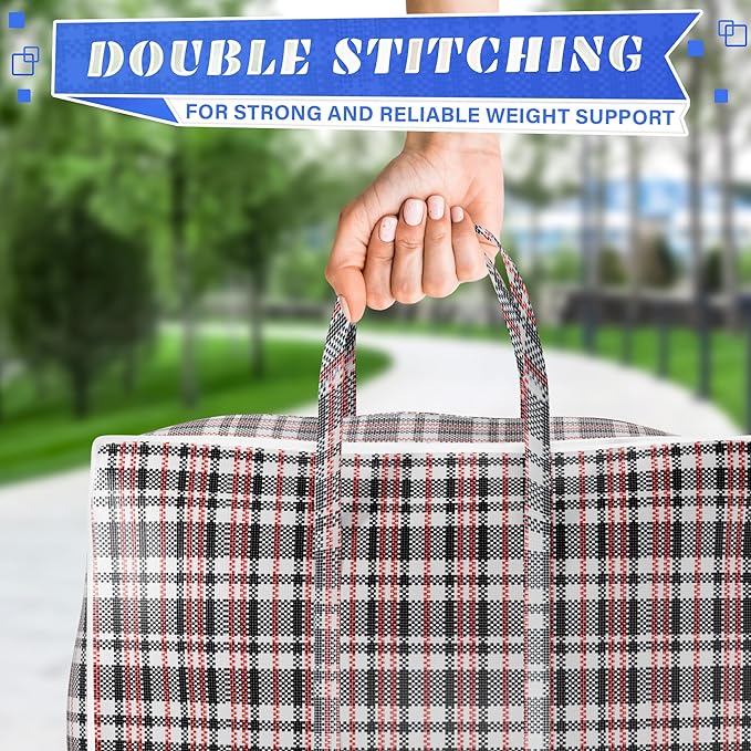 4Pcs Large Laundry Bag with Handles – Large Moving Bags with Zippers – 23.6 x 23.6 x 5.9 In (13 Gallons), Plaid Travel Bags for Clothes, Holiday Travel & Seasonal Storage | Moisture & Dirt Resistant