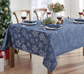 Newbridge Fancy Metallic Snowflake Christmas Fabric Tablecloth, 60 x 120 Inch Rectangle, Navy Silver, No-Iron Soil Resistant Sparkling Snowflakes Woven Holiday Table Cover