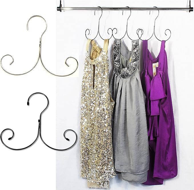 Non-Slip Cascading Hanger - Curly Hanger for Tank Tops, Sports Bra, Yoga Tops, Lingerie, Swimsuits by Boottique (Chrome- Set of 5)