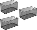 Set of 3 Household Wire Mesh Metal Steel Storage Basket Organizer CD Storage Boxes Organizer Bin Container Tote with Handles for Home Office 10.5" x 5.5" x 5.5"