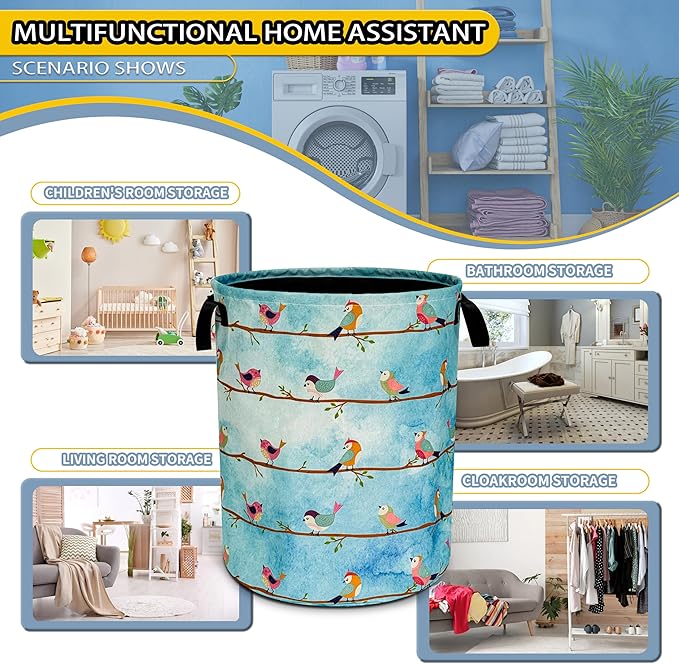 Cute Bird Laundry Basket Color Animal Foldable Oxford Cloth Funny Tote Bag Laundry Hamper Clothes Storage Bucket Toy Organizer For Bathroom/Laundry Storage/Bedroom 18.9x16.5 Inch