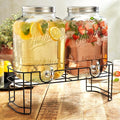MosJos 2 GALLON Glass Drink Dispensers for Parties, Original Mason Ice Beverage Dispensers with Metal stand, Glass Water Dispenser with Spigot, Laundry Detergent Dispenser, Lemonade Dispenser Set