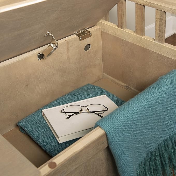 Linon Frankie Natural Wood Washed Storage Bench
