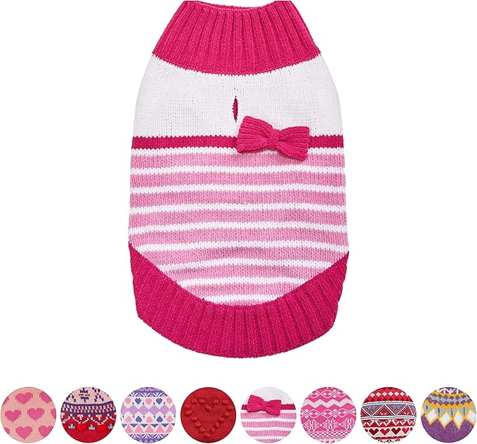 Blueberry Pet Cozy Soft Chenille Classy Striped Dog Sweater in Pinky Princess, Back Length 10", Pack of 1 Clothes for Dogs