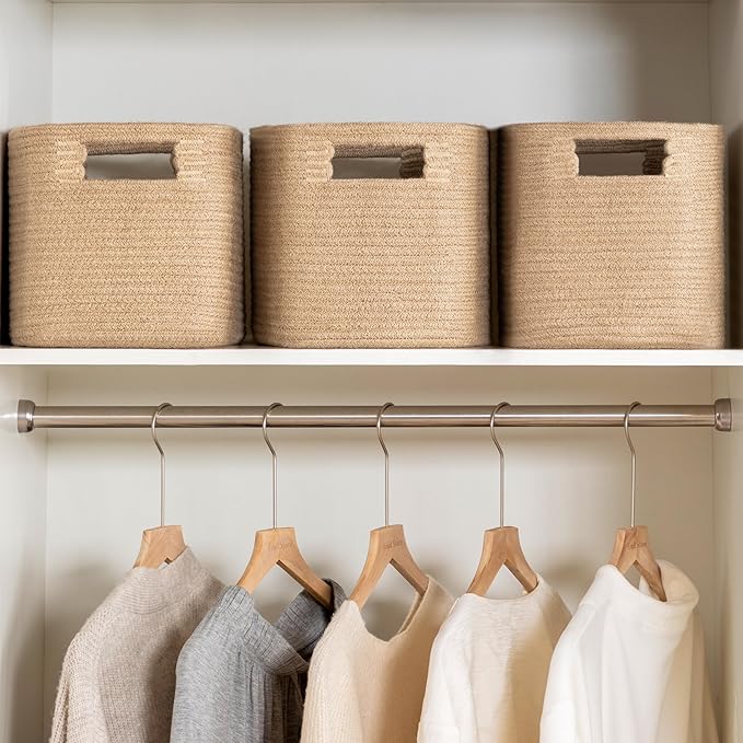 UBBCARE 2 Pack Storage Baskets for Organizing, Shelf Baskets with Handles, Woven Storage Baskets for Bookcase/Cube Shelf/Closet, 14.5"L x 9.8"W x 9"H, Jute