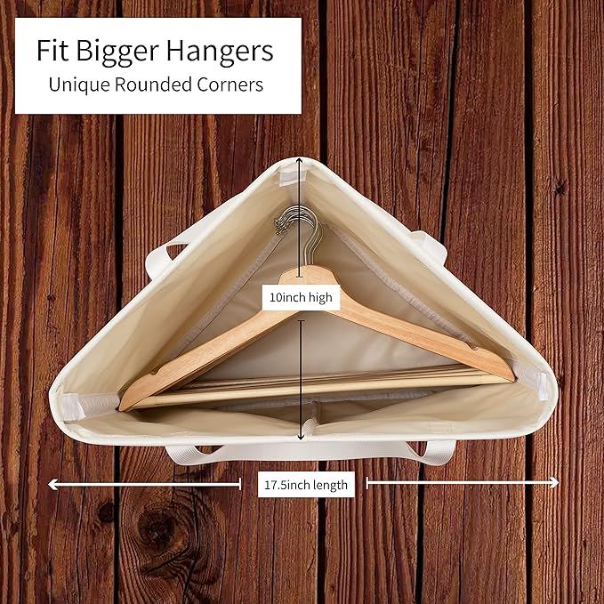 Clothes Hanger Organizer Bag with Handles, Hanger Holder, Hanger Storage, Hanger Stacker, Hanger Caddy, Closet Laundry Hamper Corner Bathroom Organizer Triangle storage (Beige White)