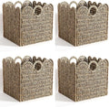Scalloped Wicker Storage Cubes Basket, 12”x12“ Heavy Duty Paper rope/Hyacinth/Seagrass Baskets for Shelves, Foldable Natural Boho Square Bins (Seagrass, 12 x 12 x 12in, 4-Pack)