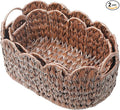 Wicker Scalloped Basket Set of 2,Woven Storage Baskets for Shelves,Closet,Laundry,Gift,Towels,Books,Toys,Waterproof Cute Decor Basket for Organizing,Brown