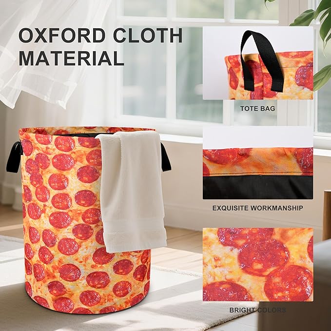 Pizza Texture Laundry Basket Laundry Hamper With Handles Collapsible Laundry Baskets Storage Basket For Room Bathroom Bedroom Decor