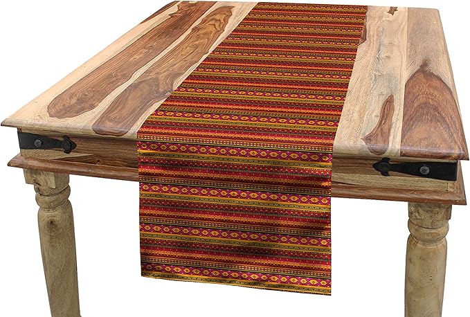 Lunarable Aztec Table Runner, South American Abstract Mexican Peruvian Folk Art Elements Ethnic Boho, Rectangle Scarf for Dining Room Kitchen Table Setting Decor, 12" x 90", Pink Green Orange