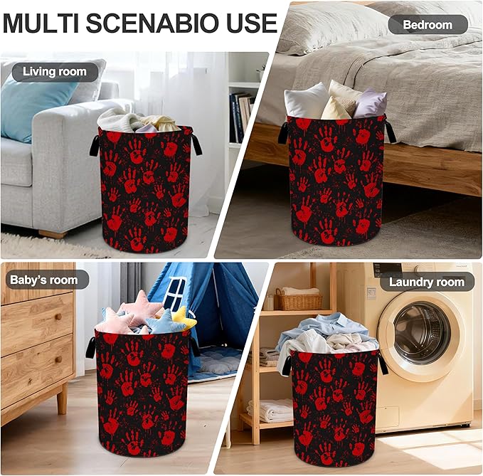 Skull Hand Laundry Basket Storage Bin Foldable Laundry Hamper Clothes Storage Bucket Organizer 19.6x15.7 Inch For Laundry Room/Bedroom/Bathroom