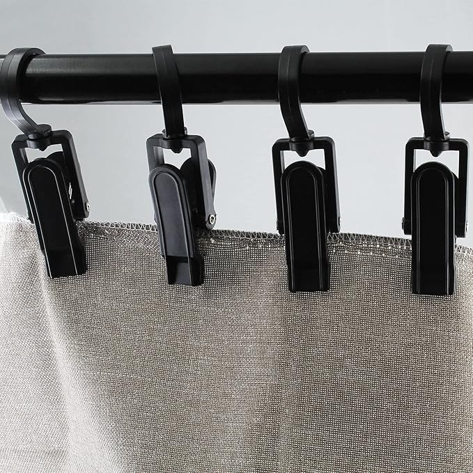 20 PCS Laundry Hooks, Plastic Clothes Pins, Super Strong Hanger Clips, Swivel Hooks for Clothing Store, Home Office & Workshop, Black