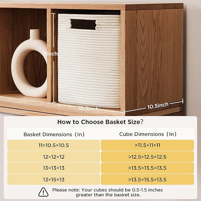 UBBCARE Set of 4 Storage Cubes-11 X 10.5 X 10.5 In, Cotton Rope Basket for Shelves, Toys, Book, Cube Storage Bin with Handles, Woven Storage Basket for Organizing, Beige