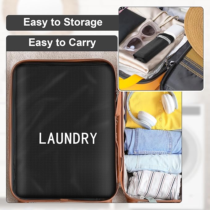 4Pcs Travel Laundry Bags, Dirty Clothes Travel Bag, Waterproof Wet Bags with Zips, Reusable Wet Dry Bag for Swimming Yoga Dance Clothes (Black)