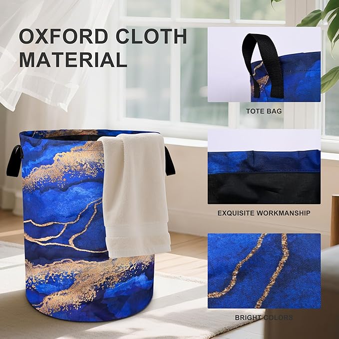 Blue Marble Laundry Basket Laundry Hamper With Handles Collapsible Laundry Baskets Storage Basket For Room Bathroom Bedroom Decor
