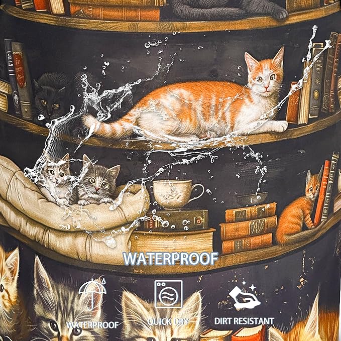 Cat On The Bookshelf Laundry Basket Cute Pet Foldable Waterproof Oxford Cloth Funny Tote Bag Laundry Hamper Clothes Storage Bucket Toy Organizer For Bathroom/Laundry Storage/Bedroom 18.9x16.5 Inch