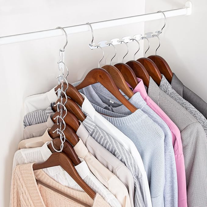 HOUSE DAY Closet Organizers and Storage Space Saving Hangers Stainless Steel Magic Hanger Upgraded Sturdy Storage Hangers Space Saver Clothes Hanger College Dorm Room Essentials 4PACK