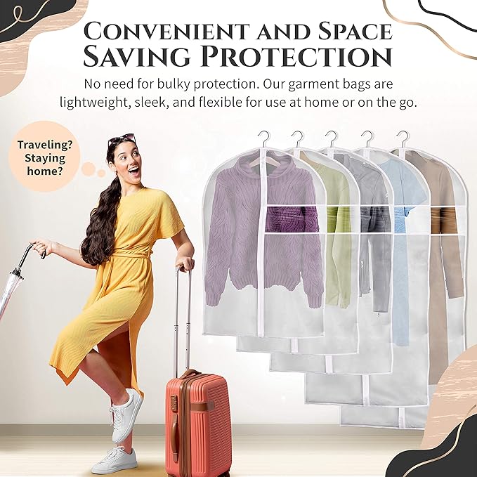 Clear Garment Bags for Hanging Clothes, Dress Bags Suit Bags for Closet Storage, Zippered Clothes Cover, Hanging Garment Bags Dance Costumes Clothing Protector - 43"(4 pc) 55"(2 pc) 6 pack